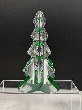 Vintage Mikasa Christmas Spirit Tree Crystal Glass Clear & Green Decor